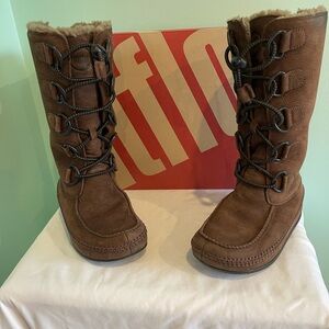 Fitflop Brown Suede Shearling-Lined Lace-Up Boots